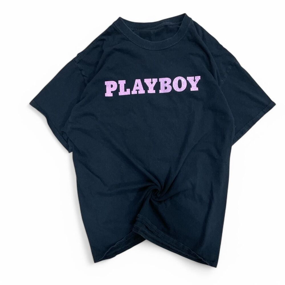Playboy Women's Black and Navy T-shirt